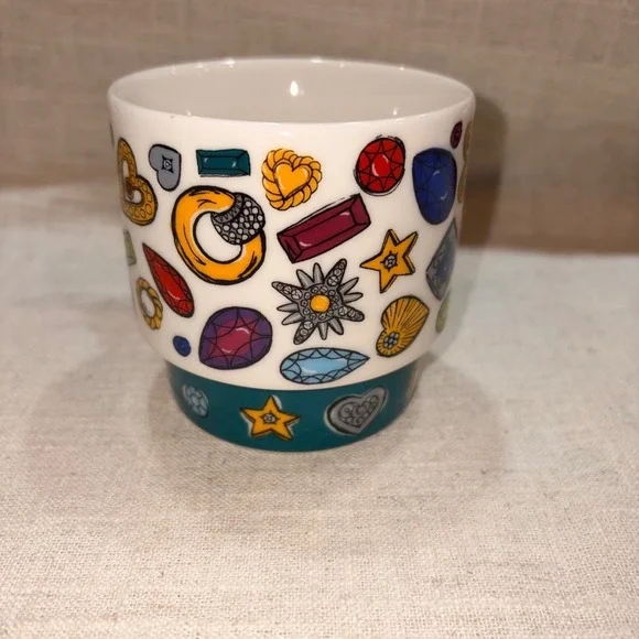 Brighton Mug Gemstone Enamel Design White Teal Coffee Cup - Picture 3 of 8